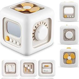 BLiSS HUES Busy Cube for Kids Montessori Toy Sensory Busy Board Travel Toy for Toddlers (6-in-1 White Busy Cube)-19