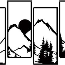 BLIND SHOP Metal Sunset Mountain Forest Wall Decor Set of 4, Abstract Minimalist Line Drawing Large Mountains Wall Art Home Decor for Living Room Bathroom Bedroom Office(Black Style) 40x17x1.5 CM-9