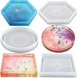 Readyshop go Silicone Coaster Molds with Groove Edge Hexagon Square and Round for Resin Art Clay Cement 3 Pieces-picture-2