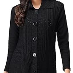 Women's Wool Blend Banded Collar Neck Cardigan (Coat8-L-Black_Black_L)-image-13
