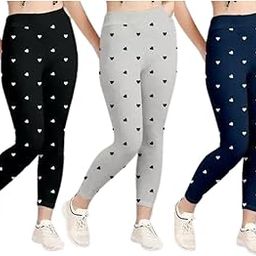 Sri GV Women's & Girl's High Rise Slim Fit Heart Printed Stretchable Jeggings- Black, Light Grey,Navy Ankle Length With (Free Size Pack Of 3) (Multi Colour & Waist 26 To 34)-picture-20