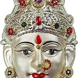 SRI YAGNAA - Silver Plated Decorated Face - Laxmi Mukhota - Varalakshmi Face - Decorative Silver Ammavari Face (7 Inch) (F-6)-image-50