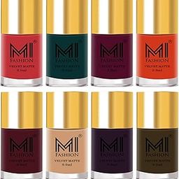 MI FASHION Soft Unique Velvet Matte Nail Polish Multicolors Set Lacquer & Highly Pigmented Intsense Color Top Coat 9.9ml Each (Pack Of-8)-23