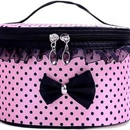 MOHAK Bow Section Cosmetic Bags Round Handle Large Capacity Storage Bag Organizer Toiletry Bag & Bow Tie Dot Women Multifunctional Travel Makeup Case Pouch Bag-image-93