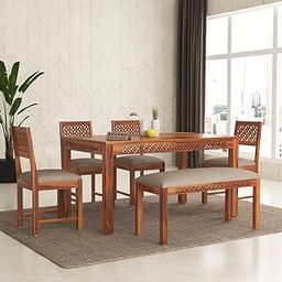 The Lovely Creation Solid Sheesham Wood Dining Set for Home,Resturant,Cafe | Perfect for Home | (Honey Finish 1, 6 Seater with Bench)-image-12