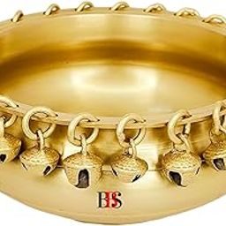 B.B.S BRASS BRAND STATUES Urli Bowl Brass with Bell, Urli Brass Bowl for Flower Decor, Urli Bowl Round Shape Hanging Bells, Home Living Decoration-image-56