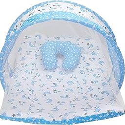Infantbond Super Soft Plastic, Cotton Baby Mattress with Net - Bedding Set (0-6 Months, Star & Moon Blue)-15
