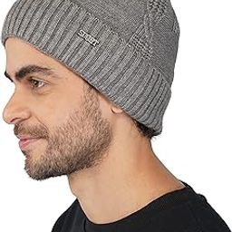 Winter Cap for Men & Women | Inside Fur Woolen Unisex Beanie Cap | Men's and Women's Warm Winter Hat Unisex-Adult Soft Wool Slouchy Beanie Stylish Skull Cap (WC4143B, Grey, Free Size)-image-32