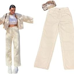 Wide Leg Jeans Women's High Waist Baggy Relaxed Fit Vintage Inspired Perfect for Everyday Wear, Office, Casual Outfits, Parties, and Traveling. Colour : Cream-image-20