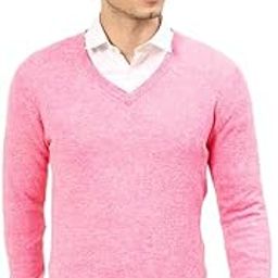 Men Sweater Solid Plain V-Neck Full Sleeve Pullover (Baby Pink_Free Size)-image-6