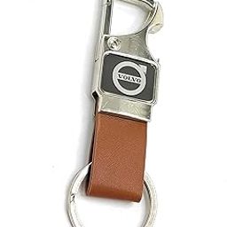 Premium Metal Leather Opner Keychain for V-o-l-v-o Car Brown Colour Key Chain ()-image-31