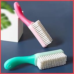 wolpin Polypropylene Bathroom Cleaning Brush (Pack Of 2) Shoe Brush Multipurpose Washbasin Brush Sliding Door Cleaning With Grip Handle, Pink & Green-36