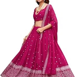 warthy ent Sequins Pink Color Georgette Fabric Lehenga Choli With Georgette Dupatta-picture-4
