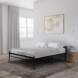 Royal Interiors Aiden Metal Bed Queen Size Without Storage Palang |Heavy Duty Wrought Iron Queen Cot Bed for Bedroom with Headboard and Footboard | Matte Finish Black Without Mattress (75x60)-image-11