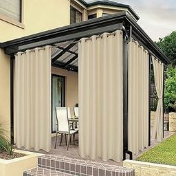 BONZER Waterproof Indoor/Outdoor Curtains for Patio Thick Privacy Grommet Curtains for Bedroom, Living Room, Porch, Pergola, Cabana, 1 Panel, 84 x 84 inch, Cream-image-57
