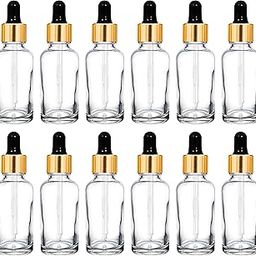 30 ML Clear/Transparent Round Empty Glass Bottle + Glass Dropper + Gold Ring + Silcon Black Teat, Refillable, Leak Proof For Essential Oils, Perfumes (Pack of 24)-3