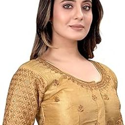 Women's Art Silk Half Sleeve Embroidery Half Readymade Saree Blouse For Women Sequence Work Blouse-image-18