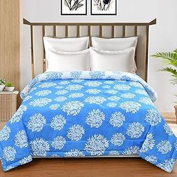 REALDREAM Super Soft Glace Cotton King Size Flat Ac Comforter || Blanket || Duvet for Double Bed (Blue Floral)-picture-10
