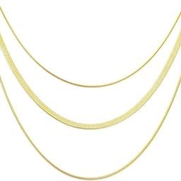 Stunning Stainless Steel Herringbone Chain Layered Necklaces- 18K Gold/Silver Plated 3 Layers Snake Chain Choker Necklace-image-0