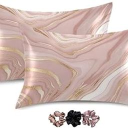 Go well Satin Silk Pillow Cover Set of 2 for Hair and Skin|Satin Pillow Cover with 3 Unique Printed Scrunchies for Women Stylish|Digital Printed Satin Silk Pillowcase with Envelope Closure-6