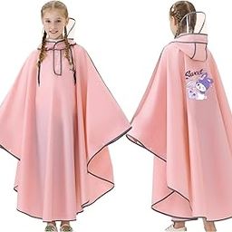 PATPAT® Bicycle Rain Poncho Rain Coat for Kids Girls,Outdoor Hooded EVA Poncho with Clear Wide Brim,High Collar Coat for School Camping Hiking Riding 3XL Pink-image-36