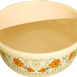 Kuber Industries Floral Print Unbreakable Plastic Multipurpose Bath Tub/Washing Tub 40 LTR (Cream)-KUBMART3182-25