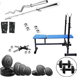 Body Maxx Indoor Workout 30Kg (Rubber Plates 25MM Hole) Home Gym with 3 in 1 Bench (25MM 5Ft Plain 3Ft Curl Rods)-16