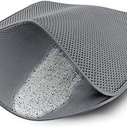 Simonpac Cat Litter Mat 12 in x 12 in Double Layer Open Edge Design, Waterproof Urine Proof Trapping, EVA Material, Durable, Washable, for Litter Box and Tray (Grey)-image-88