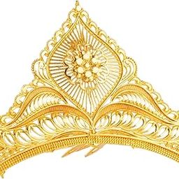 Golden Mukut for Bride, Bridal Gold Plated Crown Hair Accessories for Women, Party Fancy Princess Head Crown for Girls, Bengali Biyer Traditional Wedding Tiara, Taj Mutuk for God and Goddess-image-75