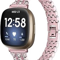 MVRYCE Versa 3 Bands, Bling Replacement Accessories Band with Rhinestone 5.5"-7.8" Disassembly Metal Wristbands Breathable Smart Bracelet Strap Compatible for Fitbit Versa 3/Fitbit Sense-image-36