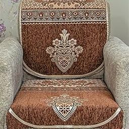 KREEVA Velvet Florida Abstract 6 Piece 5 Seater Sofa slipcover and Chair Set - (3+1+1), Beige-image-20