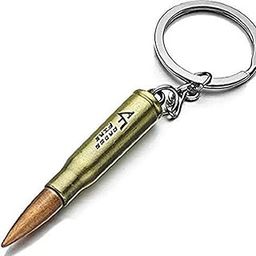 Bullet Design Keychain, Metal Brass Shell with Copper Tip, Military Style Ammunition Pendant-42
