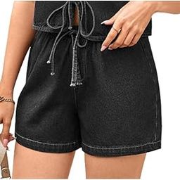 Women’s Summer Washed Lace-Up Vest Waistcoat Top and Shorts Casual Lightweight Outfit-image-75