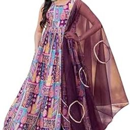 Purple Chinon Printed Gown with Organza Dupatta-image-48
