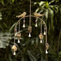 DULI Metal Windchime Wall Hanging, Feng Shui, Wall Art, Wall Decor, Positivevibes, Rustic Wall Hangings, Wall Art, Diwali Decor, Home Decor, Positive Vibes (Metalwallhanging: Birdhouse), Golden-14