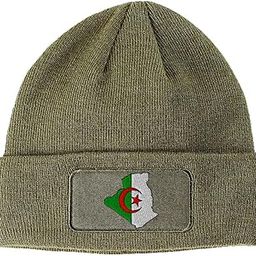 Custom Patch Beanie Algeria Flag Map Embroidery Acrylic Skull Cap Hats for Men & Women Olive Green Design Only-16