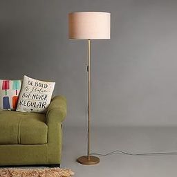 Heaven Craft Premium Italian Floor Lamp Standing Modern Golden Finish 5ft Height Off White Lamp Shade 12 inches Drum Shade for Living Room Corner, Home, Hotel, Office (Round Shade)-image-95