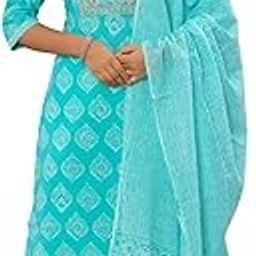 Women's Cotton Embroidered Straight Kurta with Palazzo Pant and Dupatta Set-23