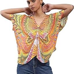 Printed Kaftan V Neck Short Top with Inner-17