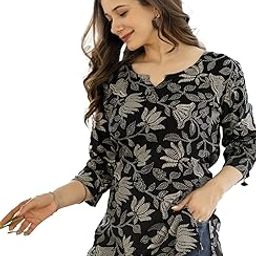 Women Floral Printed Rayon Short Kurta || Short Kurti For Women (Black)-image-46