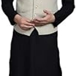 Men's Wool Stripes Sleeveless Waistcoat with Welt Pockets (Cream)-picture-40