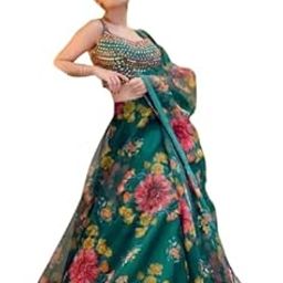 Women's Digital Print With Embroidery Organza Semi-stitched Lehenga Choli With Dupatta-picture-6