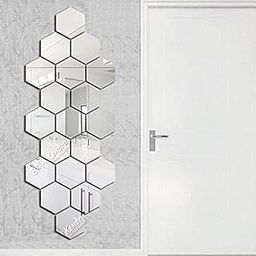Bikri Kendra Ind - Hexagon 20 Silver Mirror Stickers for Wall, Acrylic Mirror Stickers, Wall Stickers for Hall Room, Bed Room, Kitchen.-1