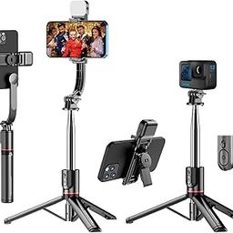 Sounce Selfie Stick Tripod Stand with Detachable Light, 6 shades (3 Colors & 2 Tones), 45 inches 360 Degree Rotatable Bluetooth Tripod for Vlogging, Video Compatible with Mobile, GoPro, Camera - Black-image-92