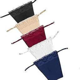 Cotton Camisole with Lace, Clip-on Deep Neck Cover, Set of 5 - Black, White, Beige, Maroon, Navy Blue-image-3