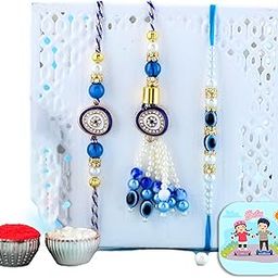 Amazon Brand - Umi Evil Eye Rakhi for Brother and Bhabhi Kids with Gift Combo Set, Rakhi Set of 3 for Bhaiya Bhabhi and Kids, Evil Eye Lumba Rakhi for Bhabhi, Fridge Magnet Gift for Door Decoration-6