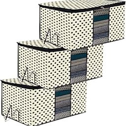Kuber Industries Underbed Storage Bag | Clothes Storage Bag | Blanket Cover with Clear Window | Zipper Closure & Handle Cloth Organizer | Dot-Design | Large | Pack of 3 | Cream-16