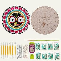 Decordial Jagannath lippan Art Materials DIY kit with Jagannath Designs Premarked MDF Board (2 pcs premarked Art Board, Ideal for Festive Gifting, Artists, Students-13