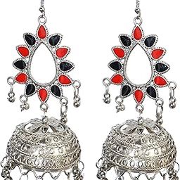 Traditional Oxidized Jhumka Earrings – Colorful Teardrop Design-image-2