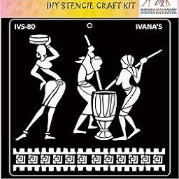 Ivana's Tribal Dancing Art Stencil for Art & Craft, DIY Decorative Stencil for Painting on Canvas, Fabric, Cloth, Paper, Glass, Furniture and Wall, Size - 6 x 6 inch, Pack of 1, IVS-80-30